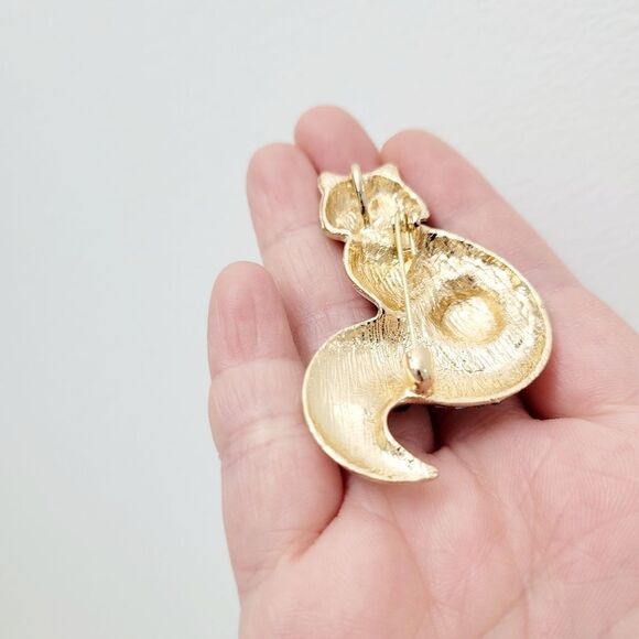 Brand New 2 In 1 Gold Tone Blue Fox Rhinestone Brooch Pin & Pendant - Picture 7 of 9